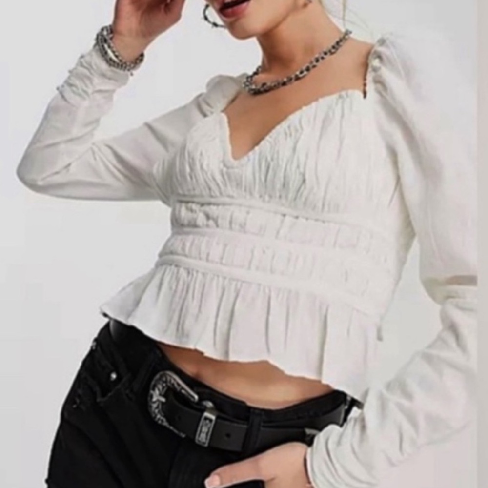 FREE PEOPLE CHLOE LONG SLEEVE TOP MEDIUM WHITE - Picture 1 of 6